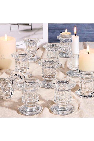 Generic 6 Pcs Candlestick Holders Set, Clear Glass Crystal Taper Candle Holde...