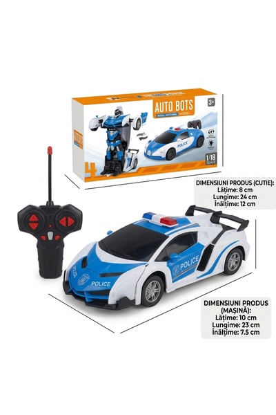 naniland.ro Jucărie 2 în 1, robot și autospecială de poliție de 23 cm, cu gir...