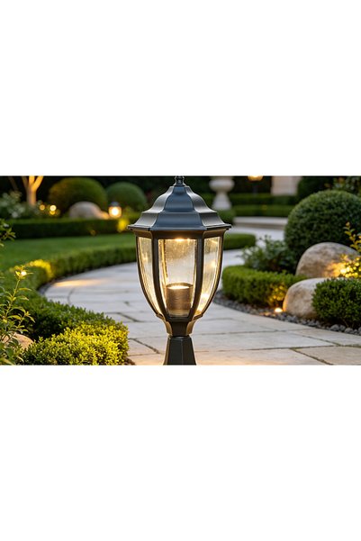Generic Brand Floor Glass Lantern Black E27