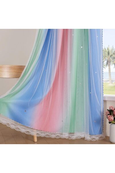 Generic Curtains for Bedroom Decor, Rainbow Pink GreenBlue52/96/1