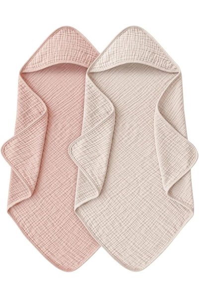 Generic Hooded Bath Towels for Baby Newborn 2PCS 100% Cotton,76x76CM(Pink+Beige)