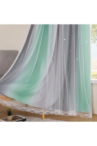 Generic Green and Grey Rainbow Blackout Curtains Boys for Bedroom 1 Panel