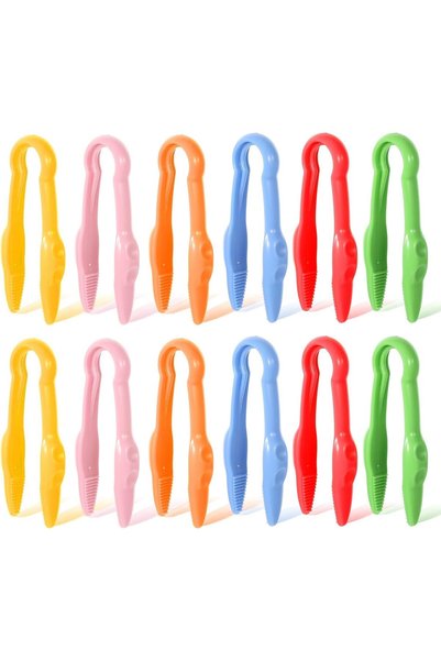 Generic 12 Pcs Plastic Tweezers for Fine Motor Skills, Colorful Easy-Grip Cra...