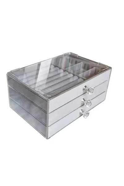 Choice LSW-Grey 3 Drawer Dustproof Anti-Oxidation Large Capacity Jewelry Stor...