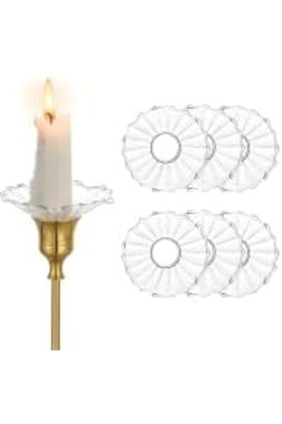 Generic 6 Pcs Candle Drip Protectors, Candle Holder(Scallop, Clear)