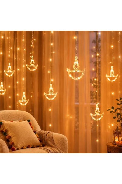 Generic أضواء ستارة ديوالي، 3.5 متر، 120 مصباح LED أبيض دافئ، تعمل بالبطارية،...