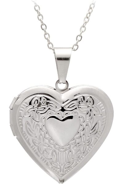 Generic Stainless Steel Heart Shaped Locket Pendant Necklace, Heart Pattern P...