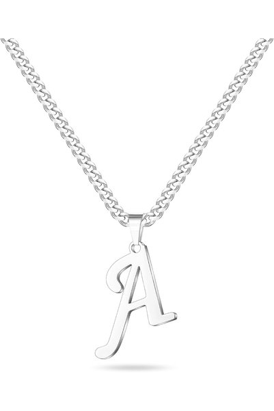 Generic Initial A Letter Necklace for Men Boys Women, Stainless Steel Cuban L...