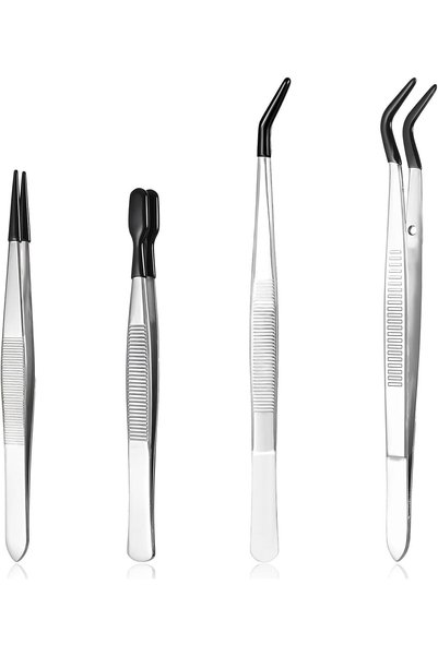 Generic 4 PCS Rubber Tipped Tweezers, Precision Tweezers Set, Non Marring Cra...