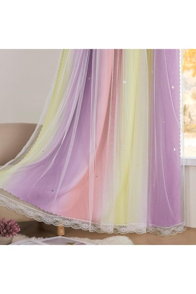 Generic Pink and Purple Rainbow Blackout Curtains Kids for Bedroom 1 Panel