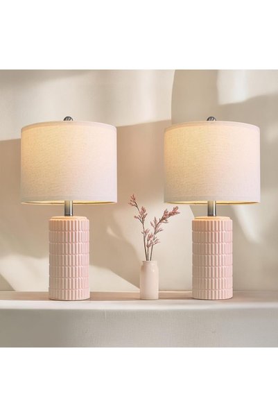 Generic Pink Ceramic Table Lamps, 2 Pack Compact, modern bedroom lamps perfec...