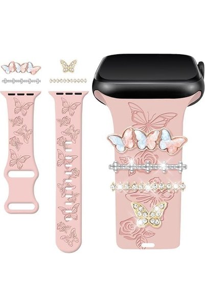 Generic Floral Engraved Apple Watch Band – Elegant Silicone Strap with Decora...