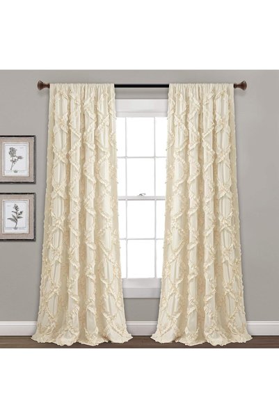Generic Lush Decor, Ivory Ruffle Diamond Curtains Textured Window Panel Set f...