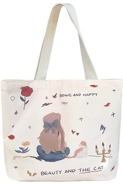 Generic Cotton Canvas Tote Bag for Women Reusable Happy girls Shopping Bag wi...