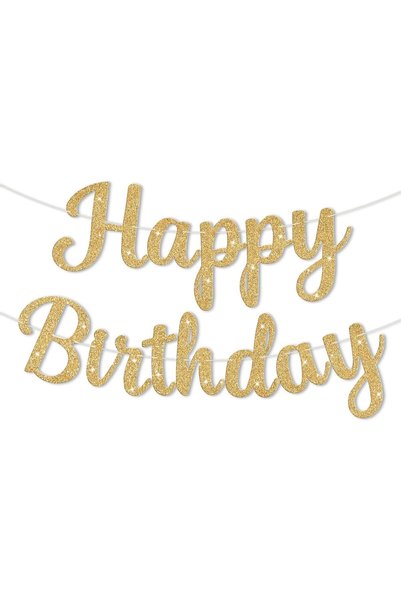 Generic Gold Glitter Happy Birthday Banner Sign, Reusable DIY Party Garland D...