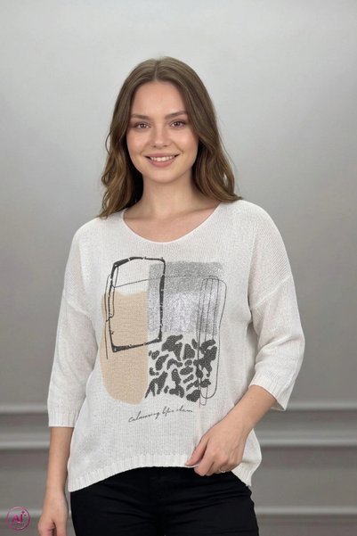 Bİ.GİYSEN Bluză de damă din tricot mercerizat, model italian, cu decolteu în ...