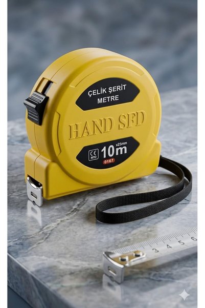HANEL Hand Sfd Çelik Şerit Metre, 10m x 25mm, Sarı, Mavi ve Kırmızı Renk Seçenekleri, Ölçüm Aleti (SARI)
