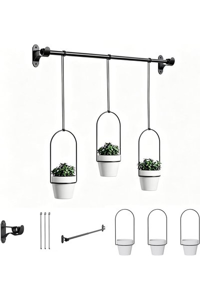 Yelajoy Adjustable Hanging Window Planter Set Black, 3 Pots Indoor Outdoor Pl...