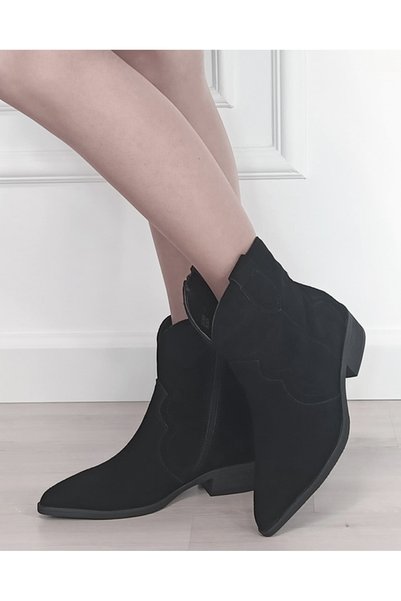 Ideal Shoes Botine negre de damă din piele naturală B-5310 110