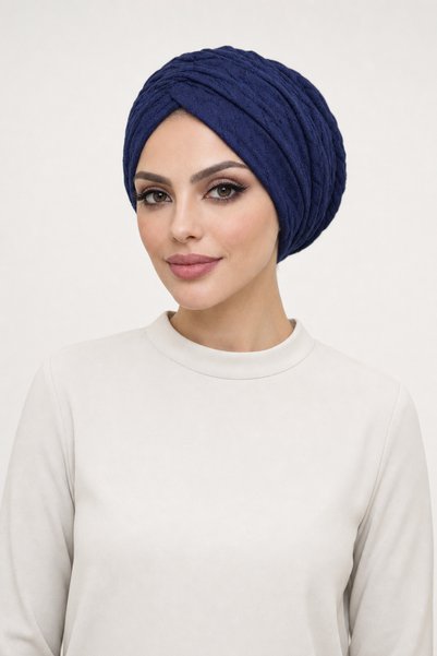 Moda Çizgi بونيه فضفاضة برباط باللون الأزرق الداكن