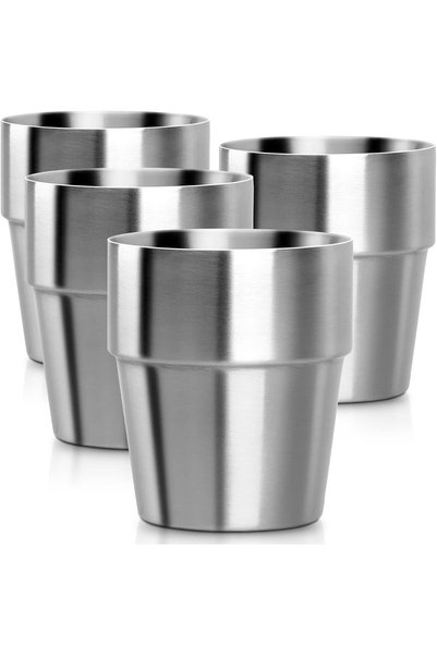 Generic Stainless Steel Cup, 10 oz Stackable Metal Coffee Cups Set of 4, Smal...
