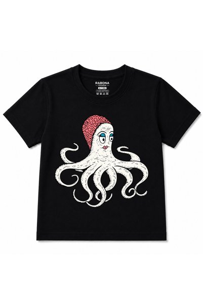 Rabona Fashion Crazy Octopus – Pink Brain: Detailed, Fun Cartoon Kids' T-Shirt