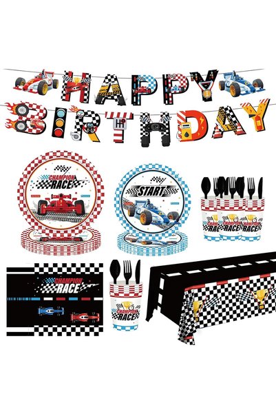 Generic Racing Car Party Supplies, Checked Race Car Theme Party Tableware Set...