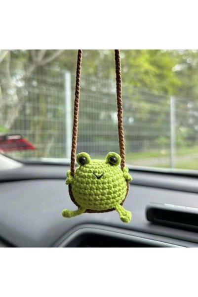 Generic Frog Car Decor, Handmade Crochet Swinging Animal Rearview Mirror Acce...
