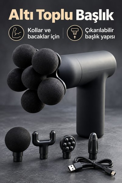 ASTRALTECH Masaj Tabancası 5 Değiştirilebilir Başlıklı Şarjlı Siyah Masaj Aleti