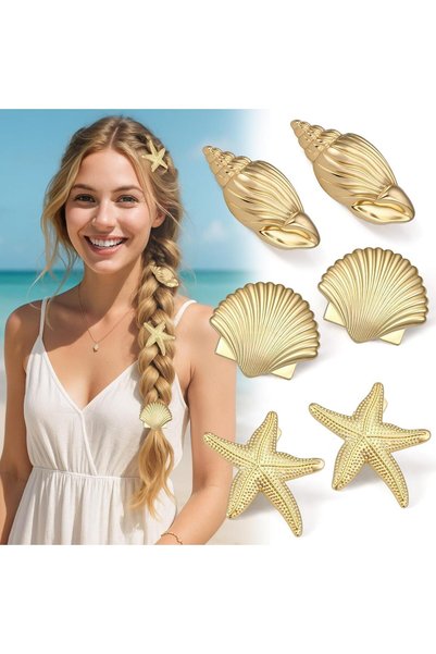 Generic Small Metal Hair Clip, Gold Starfish Conch Shell Hair Clips for Women...
