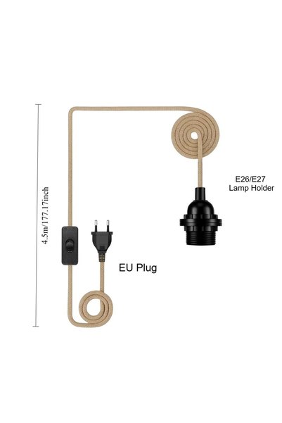 Choice EU Plug 4.5M cable Plug in Pendant Lamp Holder with E27 Socket 4.5M He...