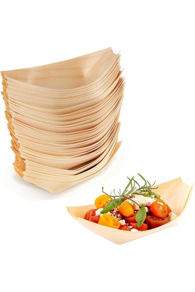 Generic Wood Boat Plates, 50 Pcs Bamboo Serving Bowls, Disposable Wooden Snac...