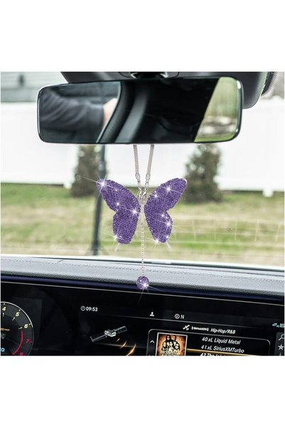 Generic Purple Bling Butterfly Crystal Car Rear View Mirror Hanging Ornament ...