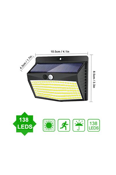 Choice 4 قطع، مصباح جداري خارجي يعمل بالطاقة الشمسية، مزود بـ 138 مصباح LED، ...