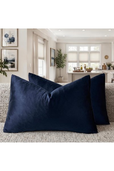Generic Navy Blue Velvet Pillow Covers 12x20,Small Solid Throw Pillow Covers ...