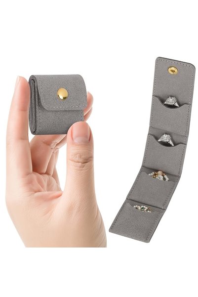 Choice GRAY Mini folding jewelry storage bag, velvet buckle jewelry bag, trav...