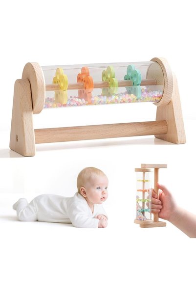 Generic Rain Stick Toy with Stand, Wooden Rainmaker Montessori Toys for Babie...