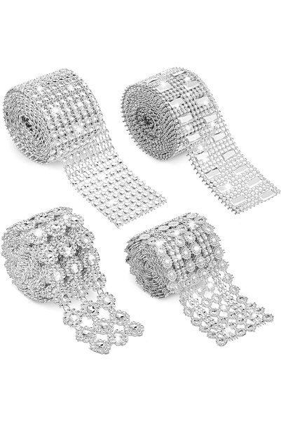 Generic 4 Rolls 8 Yards Sparkling Silver Rhinestone Mesh Ribbon, Diamond Flow...
