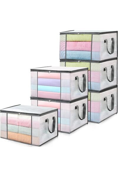 Generic Clothes Storage Bags 6-Pack, Foldable Collapsible Storage Bins with C...