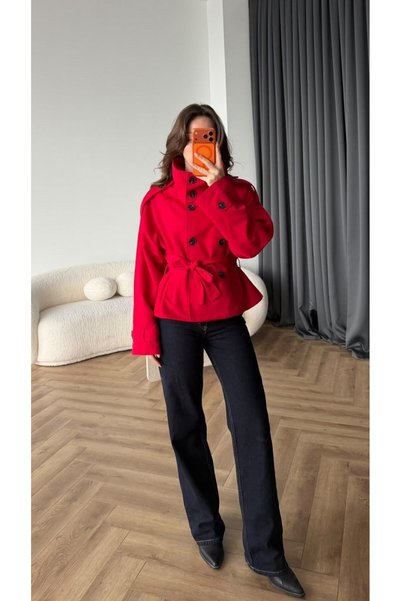 Genel Markalar Kadın Dik Yaka Kuşaklı Trençkot