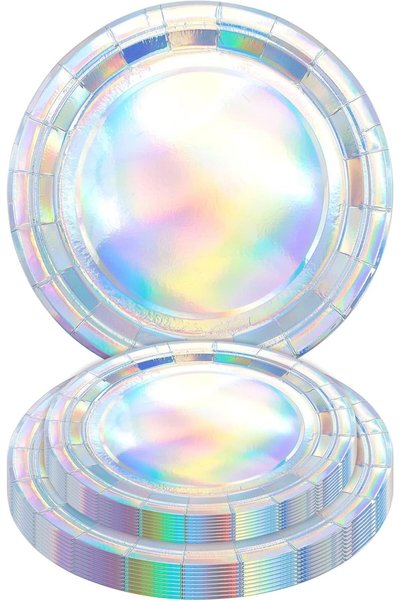 Generic Iridescent Silver Paper Plates, Shimmering Design, Disposable Silver ...