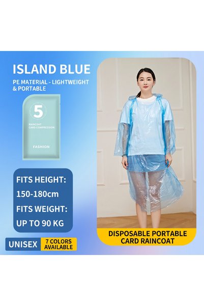 Choice blue Portable Card Size Disposable Raincoat Adults Pocket Rain Poncho ...