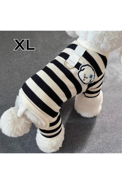 Choice Black-XL Cute Soft Cotton Striped Dog Jumpsuit Breathable Four Legs Pe...