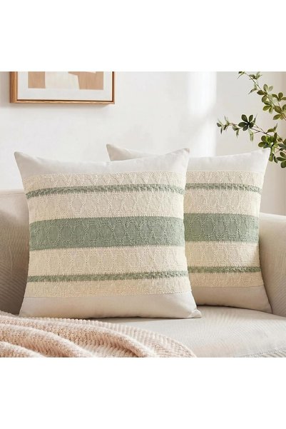 Generic Set of 2 Sage Green Boho Small Decorative Throw Pillow Covers 14x14 I...