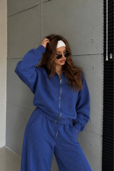 vuvutasarım Women's Sweatshirt and Sweatpants Set with Zip Detail and Tie-Det...