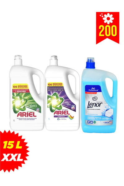 Ariel OFERTĂ cu Detergent Universal Clean 5L + Color+ 5L + Balsam Lenor Profe...