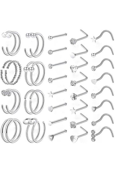 GENERAL 40Pcs 20G Nose Rings Set: Hypoallergenic 316L Surgical Steel Piercing...