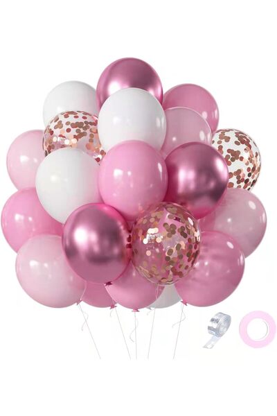 Generic Pink and White Balloon Set, 60 Pieces With Ribbons for Wedding, Birth...