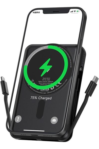 Generic بنك طاقة لاسلكي – مغناطيسي – 10,000 مللي أمبير – 3 منافذ USB [1xType ...