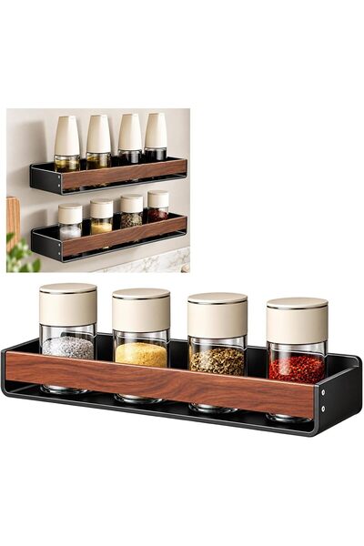 Generic 1pcs Walnut Bathroom Kitchen Cup Seasoning Shelf, Wall Mounted Remova...